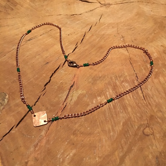 Handmade Copper and Deep Green Crystal Necklace💚 - Picture 1 of 1